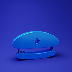 Blue Military beret icon isolated on blue background. Soldiers cap. Army hat. War baret. Minimalism...
