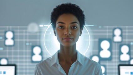 Professionals engage in recruitment and hiring discussions, utilizing technology for candidate selection. The environment reflects a focus on modern hiring practices and data-driven decision-making