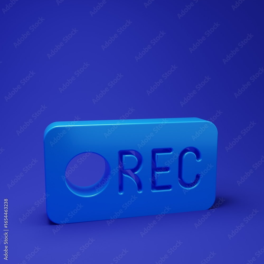 Poster blue record button icon isolated on blue background. rec button. minimalism concept. 3d render illus