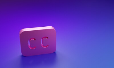 Pink Subtitles icon isolated on purple-blue background. Minimalism concept. 3D render illustration