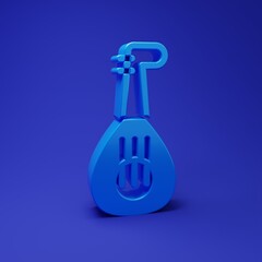 Blue Musical instrument lute icon isolated on blue background. Arabic, Oriental, Greek music instrument. Minimalism concept. 3D render illustration
