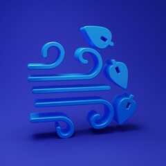 Blue Windy weather icon isolated on blue background. Cloud and wind. Minimalism concept. 3D render illustration
