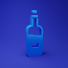 Blue Bottle of wine icon isolated on blue background. Minimalism concept. 3D render illustration