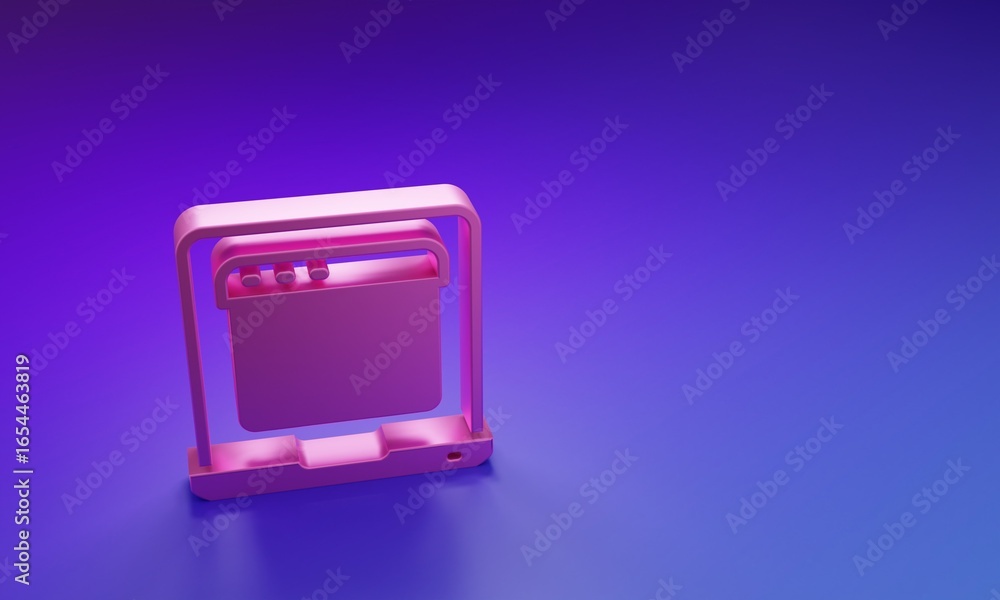 Poster pink laptop with browser window icon isolated on purple-blue background. computer notebook with empt