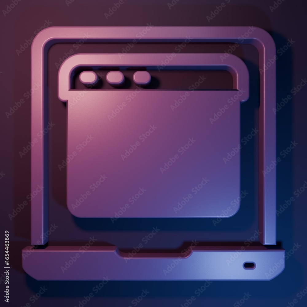 Aufkleber purple laptop with browser window icon isolated on purple-blue background. computer notebook with em