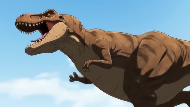 Animated tyrannosaurus rex roaring blue sky