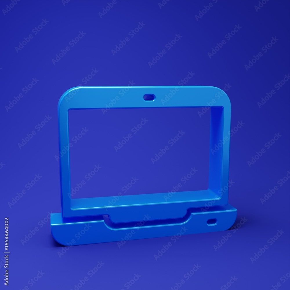 Poster blue laptop icon isolated on blue background. computer notebook with empty screen sign. minimalism c