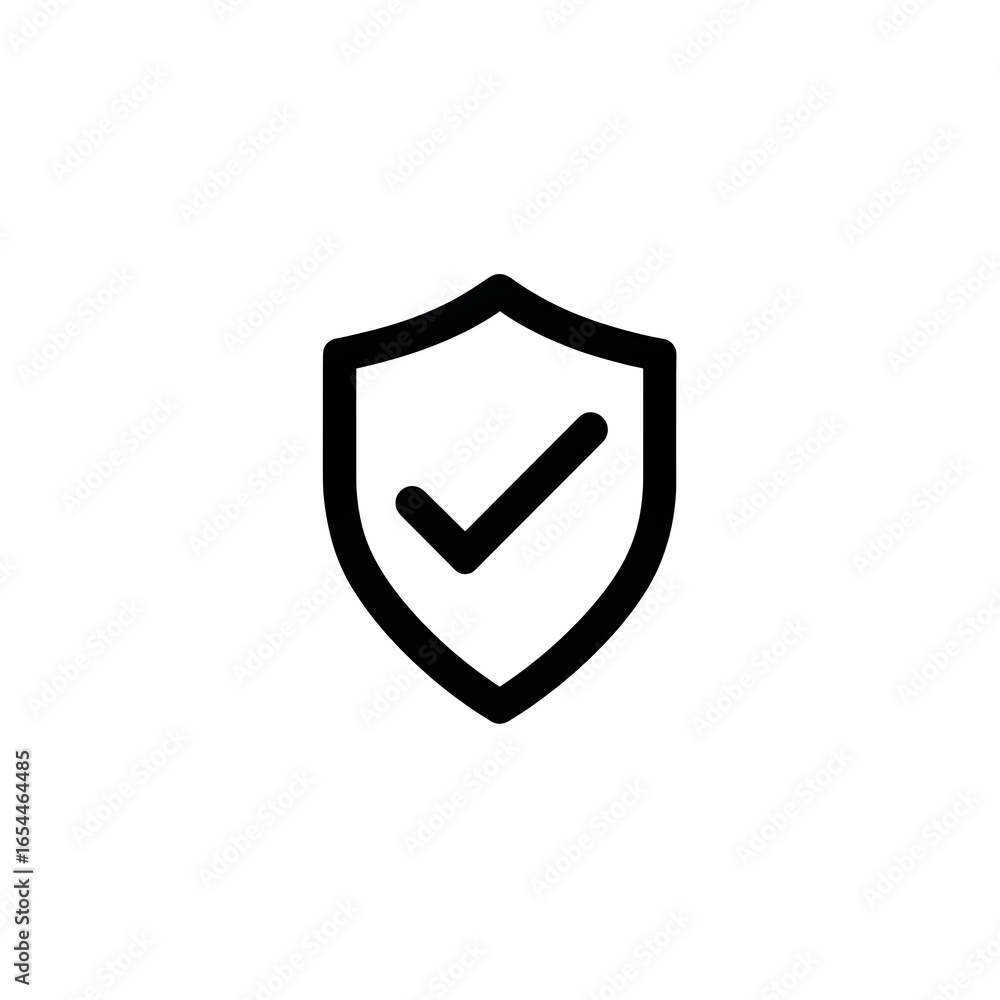 Poster simple outline icon of a shield with a checkmark inside
