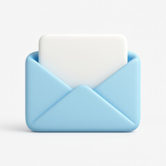 3D open envelope icon with letter pastel blue