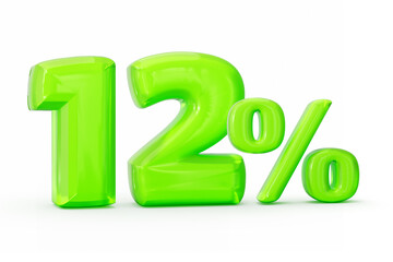 Green jelly digit 12% or Twelve percent isolated on white background. 3d illustration