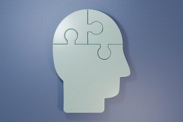 Grey Human head puzzles strategy icon isolated on purple-blue background. Thinking brain sign. Symbol work of brain. Minimalism concept. 3D render illustration