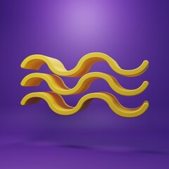 Yellow Waves icon isolated on purple background. Minimalism concept. 3D render illustration