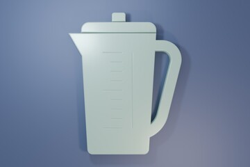 Grey Measuring cup to measure dry and liquid food icon isolated on purple-blue background. Plastic graduated beaker with handle. Minimalism concept. 3D render illustration