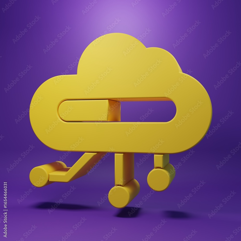 Poster yellow internet of things icon isolated on purple background. cloud computing design concept. digita
