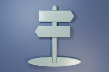 Grey Road traffic sign. Signpost icon isolated on purple-blue background. Pointer symbol. Isolated street information sign. Direction sign. Minimalism concept. 3D render illustration