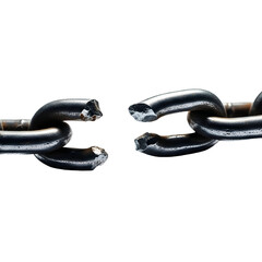 Obraz premium A compelling visual representation of a heavy metal chain with a severely broken link, powerfully symbolizing vulnerability, systemic weakness, or the critical end of a connection and its impact.