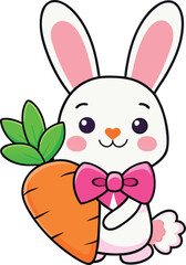 Cute Bunny with Carrot – Cartoon Rabbit Character Vector Illustration