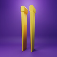 Yellow Food chopsticks icon isolated on purple background. Wooden Chinese sticks for Asian dishes. Oriental utensils. Minimalism concept. 3D render illustration