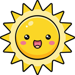 Happy Cartoon Sun – Cute Smiling Sun Character Vector Illustration Isolate on White Background