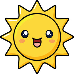 Happy Cartoon Sun – Cute Smiling Sun Character Vector Illustration Isolate on White Background