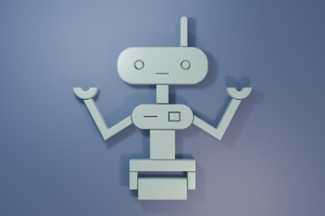 Grey Robot icon isolated on purple-blue background. Minimalism concept. 3D render illustration