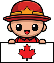 Cute Cartoon with Maple Leaf – Canada Character Vector