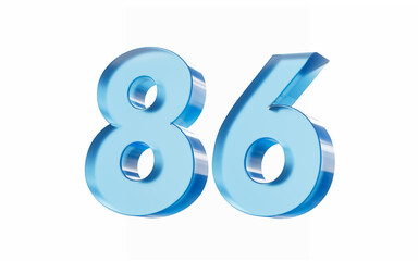 3d Glossy Blue number 86 Eighty six isolated on white background. 3d illustration