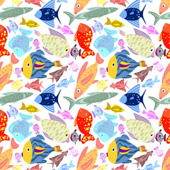 Vector - fishes as a colored template, seamless pattern.