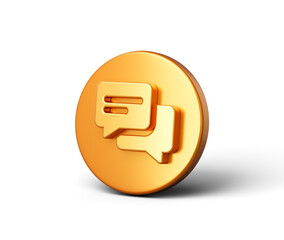 3D Golden chat icon with speech bubbles, representing communication and messaging. 3d illustration