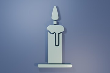 Grey Burning candle in candlestick icon isolated on purple-blue background. Cylindrical candle stick with burning flame. Minimalism concept. 3D render illustration