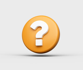 Orange circular button featuring a white question mark, symbolizing help and inquiry. 3d illustration