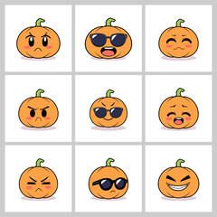 Collection of Cute and Expressive Pumpkin Faces for Halloween