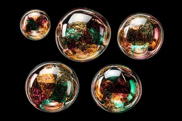 Abstract, colorful, glass spheres on black background