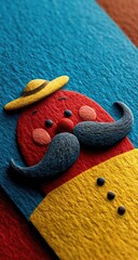 Close-up of a whimsical, textured, cartoon man with a large mustache