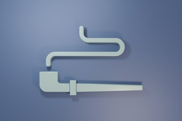 Grey Native American indian smoking pipe icon isolated on purple-blue background. Minimalism concept. 3D render illustration