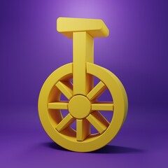 Yellow Unicycle or one wheel bicycle icon isolated on purple background. Monowheel bicycle. Minimalism concept. 3D render illustration © Oksana