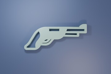 Grey Vintage pistol icon isolated on purple-blue background. Ancient weapon. Minimalism concept. 3D render illustration