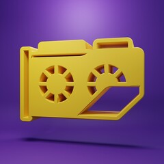 Yellow Video graphic card icon isolated on purple background. Minimalism concept. 3D render illustration