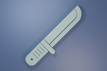 Grey Hunter knife icon isolated on purple-blue background. Army knife. Minimalism concept. 3D render illustration