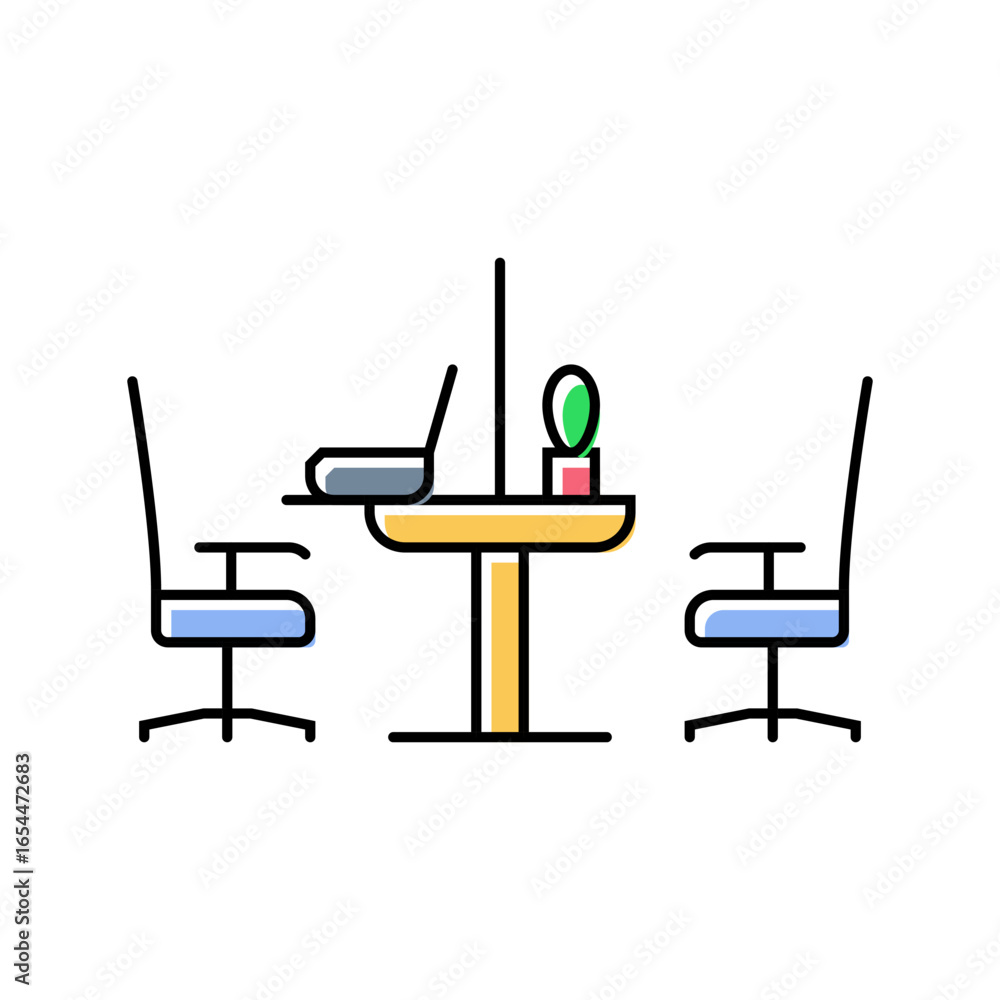 Poster shared workspace table hybrid work color icon vector illustration