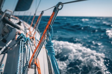 Close-up view of sailboat rigging and ropes
