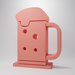 Pink Wooden beer mug icon isolated on pink background. Minimalism concept. 3D render illustration