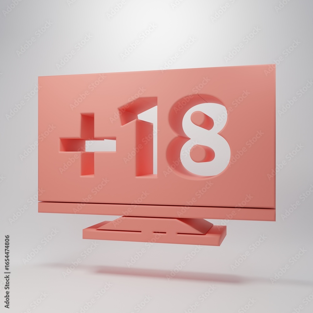 Aufkleber pink computer monitor with 18 plus content icon isolated on pink background. age restriction symbol.