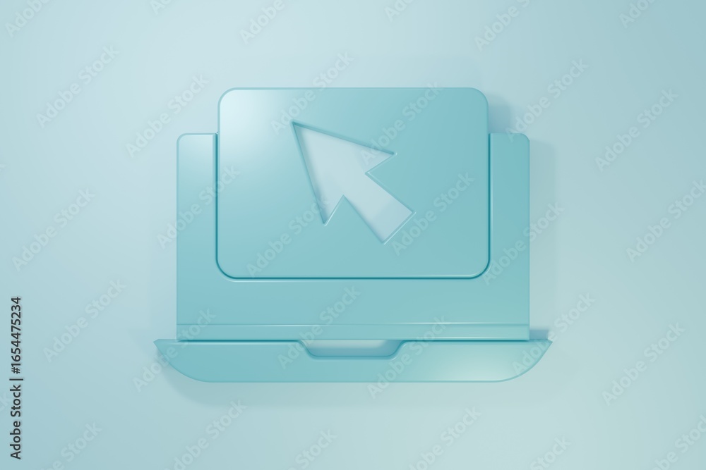 Poster blue laptop and cursor icon isolated on blue background. computer notebook with empty screen sign. m