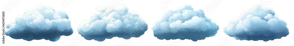 Poster png fluffy clouds in sequence, element set on transparent background