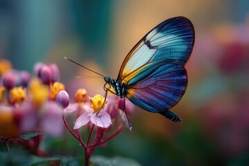 and keyword list based on the image

 Colorful Butterfly Perches on a Pink Flower in a Garden.