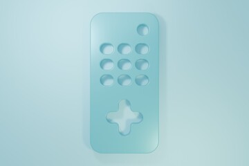Blue Remote control icon isolated on blue background. Minimalism concept. 3D render illustration