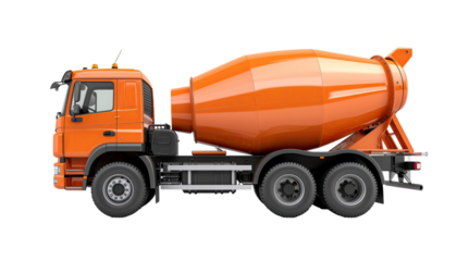 Bright Orange Cement Mixer Truck Isolated on White Background