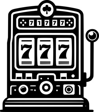 Minimalist black and white vector icon of a slot machine. Clean, isolated, scalable, perfect for stickers, logos, or digital use.
