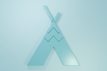 Blue Traditional indian teepee or wigwam icon isolated on blue background. Indian tent. Minimalism concept. 3D render illustration © Vadim